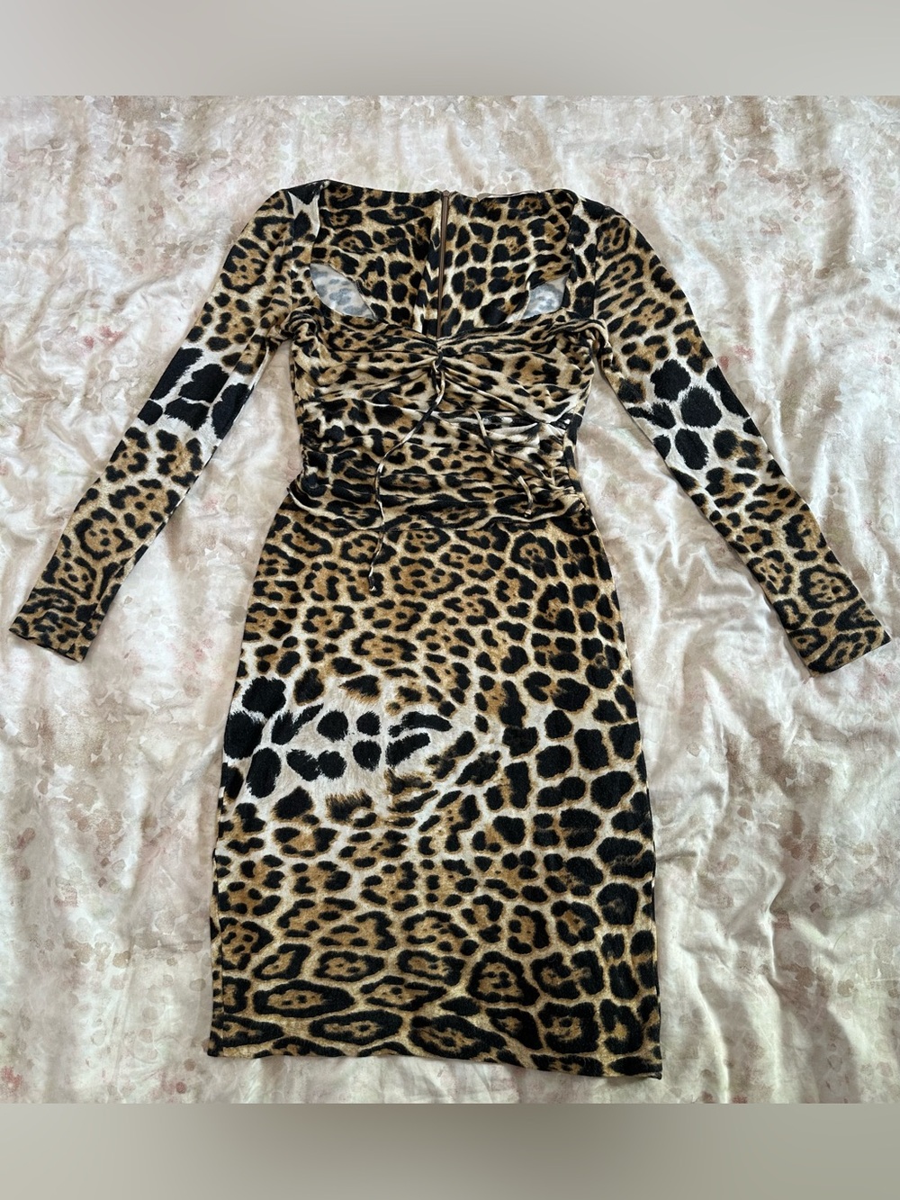 Blumarine Leopard Print Long-Sleeve Bodycon Dress - Black, Brown, Cream